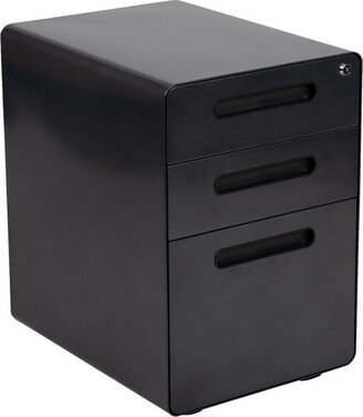 Emma and Oliver Ergonomic 3-Drawer Mobile Locking Filing Cabinet Storage Organizer-Black