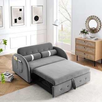 NA Modern Velvet Upholstered Pull Out Sleeper Sofa Bed Adjsutable Backrest Loveseats