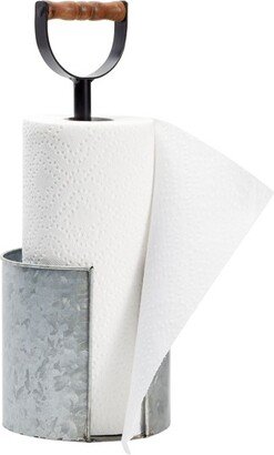 Farmlyn Creek Kitchen Paper Towel Holder for Countertop with Wooden Handle, Galvanized Farmhouse Decor, 6 x 16 In