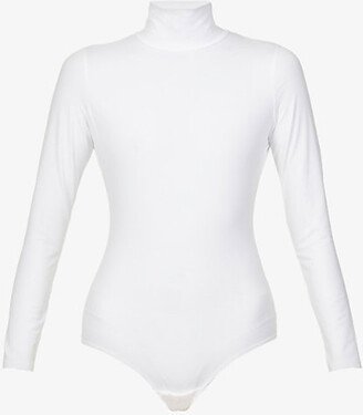 Womens White Turtleneck Stretch-jersey Body