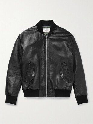 Logo-Embossed Leather Bomber Jacket