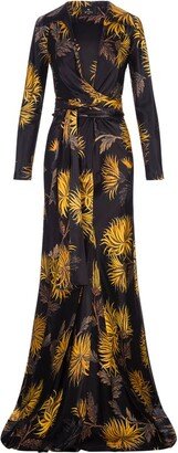 Dahlia-Printed Maxi Wrap Dress