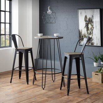 Dunelm Dalston Round Bar Table with 2 Grafton Stools, Brown Brown/Black