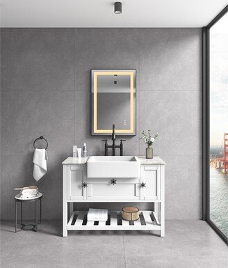 IGEMAN 36*24 inch Black Metal Framed LED Lighted Bathroom Mirror, Shaving Mirror, 3 Color Temperature and Brightness Dimmable