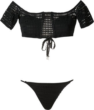 Open-Knit Off-Shoulder Bikini Set