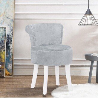 Living and Home Grey Modern Plush Upholstered Dressing Footstool with White Legs