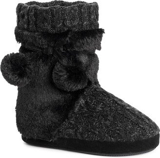 Delanie Faux Fur Pompom Knit Boot Slipper