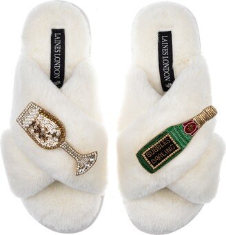 Laines London Classic Laines Slippers With Bubbles Darling Brooches - Cream