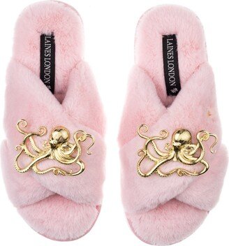 Laines London Classic Laines Slippers With Gold Metal Octopus Brooches - Pink