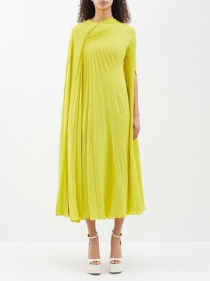 Pleated Silk-georgette Cape Dress