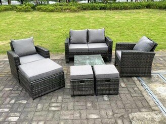 Fimous 7 Seater Dark Grey Mixed High Back Rattan Sofa Set Square Coffee Table