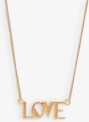 Womens Yellow Gold Art Deco Love 22-carat Gold-plated Sterling-silver Necklace