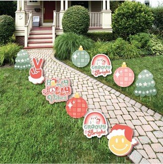 Big Dot of Happiness Groovy Christmas - Lawn Decorations - Outdoor Pastel Holiday Party Yard Decorations - 10 Piece