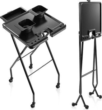 Saloniture Rolling Salon Coloring Tray - Folding Hair Stylist Color Cart with Drawer and Magnetic Bowls, Black