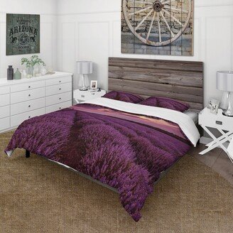 Designart 'Sunrise & Dramatic Clouds Over Lavender Field III' Farmhouse Duvet Cover Set