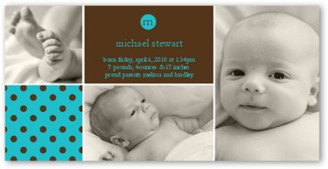 Birth Announcements: Andante Dots Cerulean Birth Announcement, Brown, Signature Smooth Cardstock, Square
