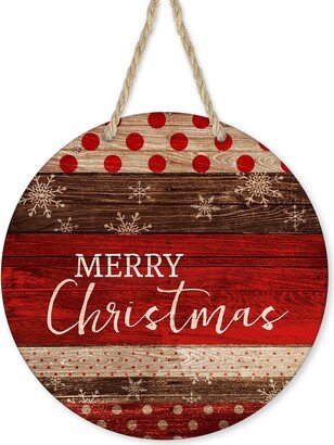 Red Wood Merry Christmas Round Printed Handmade Sign