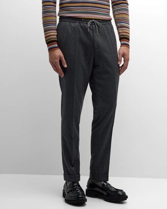 Men's Wool-Cashmere Flannel Drawcord Trousers