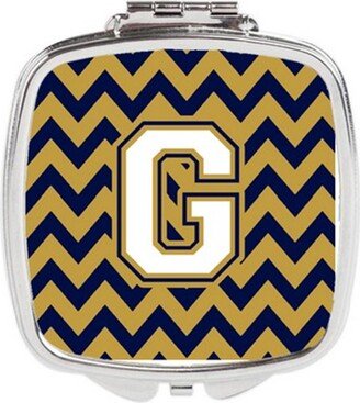 CJ1057-GSCM Letter G Chevron Navy Blue & Gold Compact Mirror