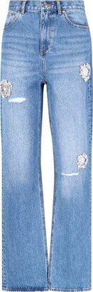 Embellished Distressed Straight Leg Jeans