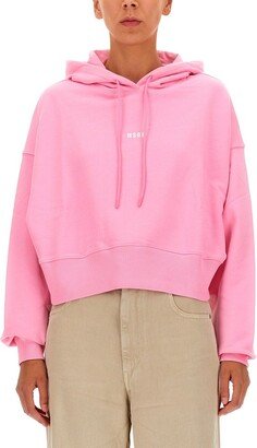 Logo Printed Cropped Hoodie-AB