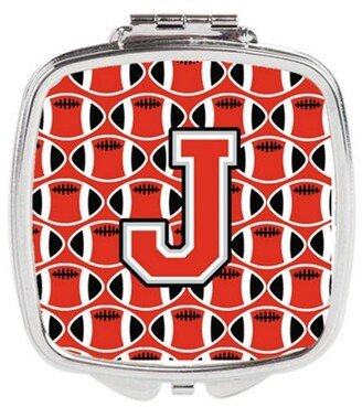 CJ1067-JSCM Letter J Football Scarlet & Grey Compact Mirror