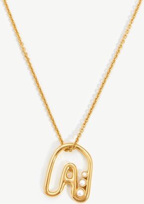 Chubby Pearl Initial Pendant Necklace - Initial A | 18ct Gold Plated Vermeil/Pearl