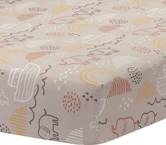 Baby Noah Taupe Elephant/Ark/Rainbow 100% Cotton Fitted Crib Sheet