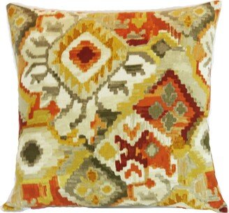 Gold Orange Grey Southwest Ikat Pillow Cover, 17