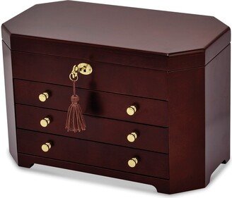 Curata Luxury Giftware Matte Mahogany Veneer 3-Drawer Locking Wooden Jewelry Box