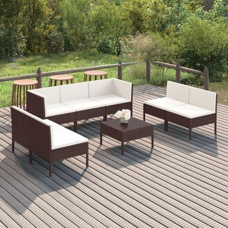 8 Piece Patio Lounge Set with Cushions Poly Rattan Brown-AE