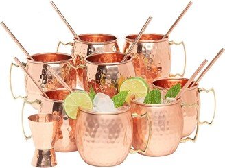 Pure Copper Moscow Mule Mugs Set Of 8 | 16Oz with Straws & 1 Jigger | Wedding, Anniversary Gift