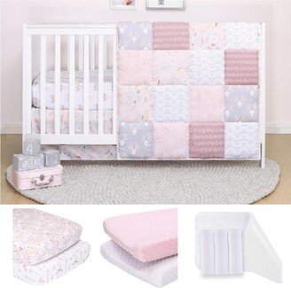 The Meadow 11 Piece Baby Nursery Crib Bedding Set, Quilt, Crib Sheets, Crib Skirt, Changing Pads and Changing Pad Liners - Pink/white/grey