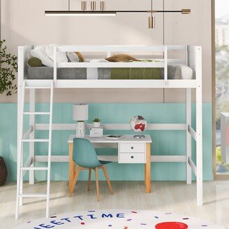 IGEMAN Twin Size Loft Bed with Inclined Ladder, Guardrails and Under-bed Storage&Play Space