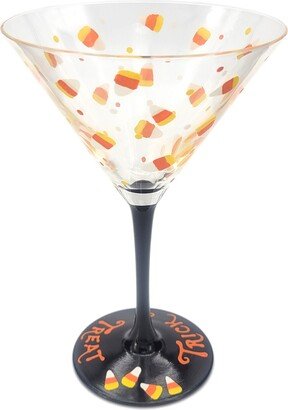 Candy Corn Martini Glass - Hand Painted Fun Trick Or Treat Halloween Party Glasses Orange, Black, Yellow Cocktail