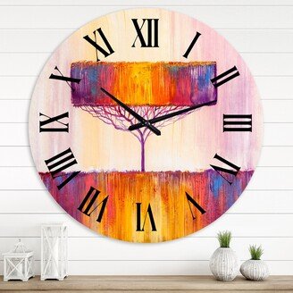 Designart 'Surreal Landscape of Red and Purple Trees IV' Farmhouse wall clock