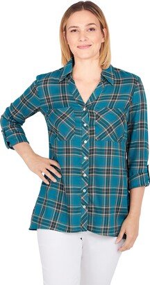 Ruby Rd. Womens Petite Flannel Top Teal Multi Size PM