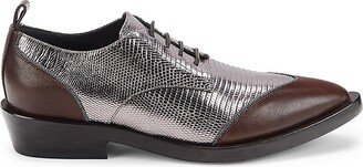 Metallic Iguana Embossed Leather Derby Shoes