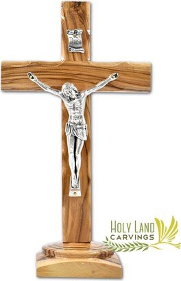 Standing Crucifix | Olive Wood Cross On Stand Wooden Holy Land Unique Religious Gift Or Home Décor