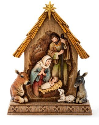 Nativity Stable Scene Figurine - Brown, Blue, Gold