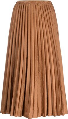 Elasticated-Waist Pleated Midi Skirt