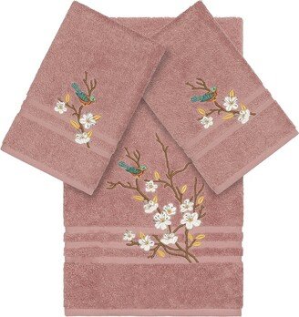 Turkish Cotton Spring Time 3Pc Embellished Bath & Hand Towel Set