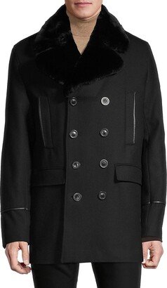 Faux Fur-Collar & Wool-Blend Peacoat