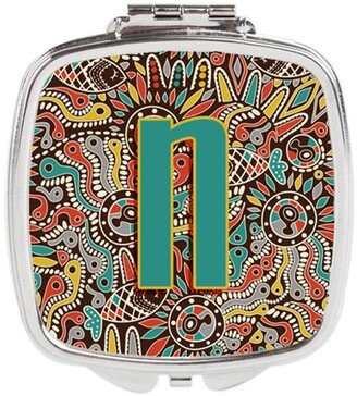 CJ2013-NSCM Letter N Retro Tribal Alphabet Initial Compact Mirror