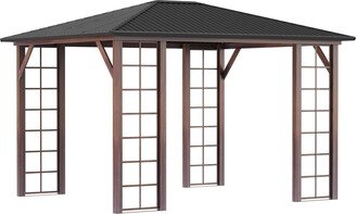 OutsunnyÂ 10' x 12' HardtopÂ Gazebo, Waterproof Metal Roof Permanent Pavilion with Wood Grain Metal Frame, Outdoor Gazebo Canopy, for Garden, Patio, B