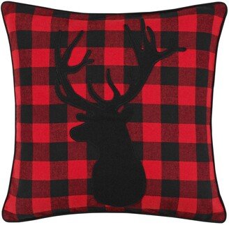 Cabin Plaid Stag Head Cotton Yarn Dye Flannel Reversible Throw Pillow