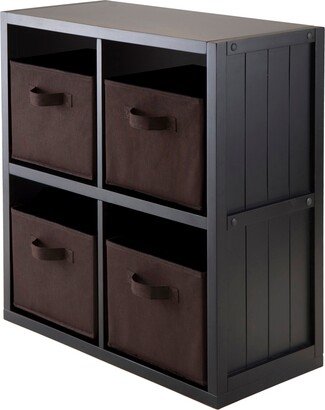 Timothy 5-Pc 2x2 Storage Shelf with 4 Foldable Fabric Baskets, Black and Chocolate - 25.63 x 11.81 x 27.05 inches