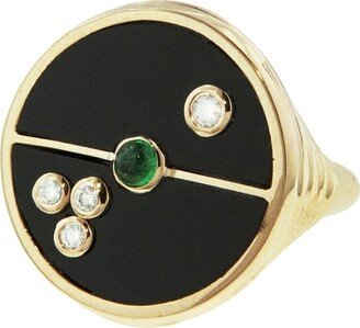 Black Onyx and Emerald Compass Yellow Gold Ring