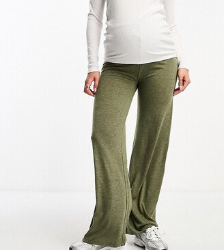 Mamalicious Maternity jersey wide leg pants in khaki