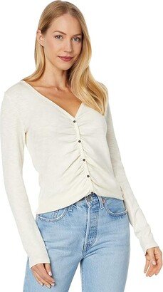 Long Sleeve Shirred Cardigan (Ecru) Women's Clothing